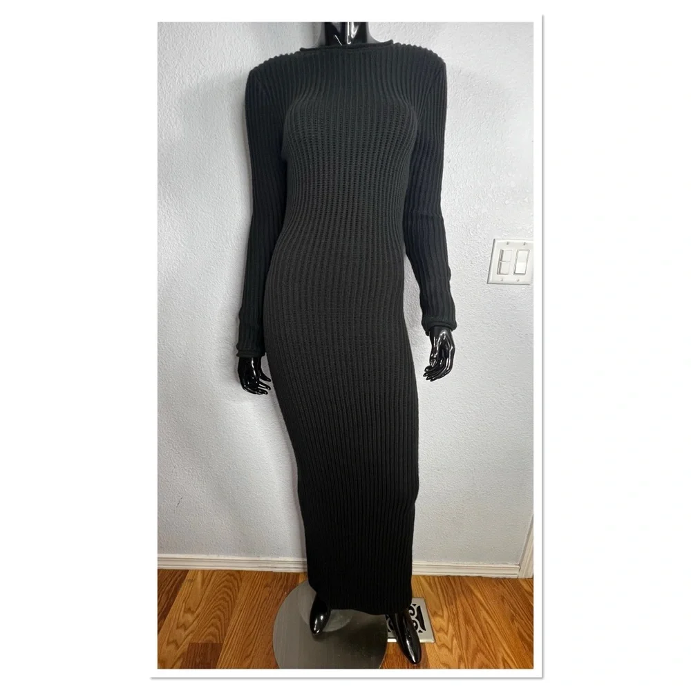 JLUXLABEL Black Long Sleeve Ribbed Open Back Maxi Dress - Picture 3 of 10